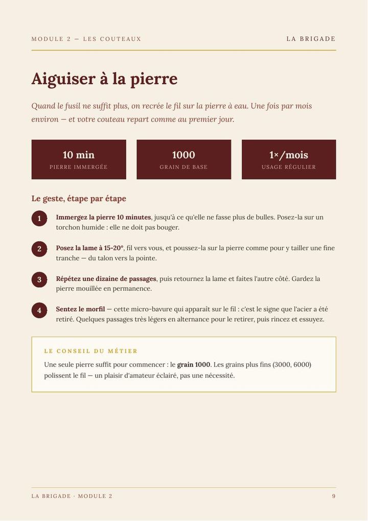 Page du Module 2 — Les couteaux