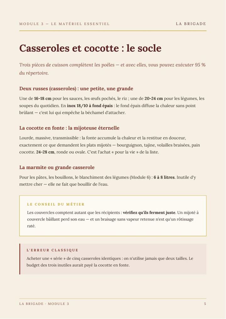 Casseroles et cocotte : le socle