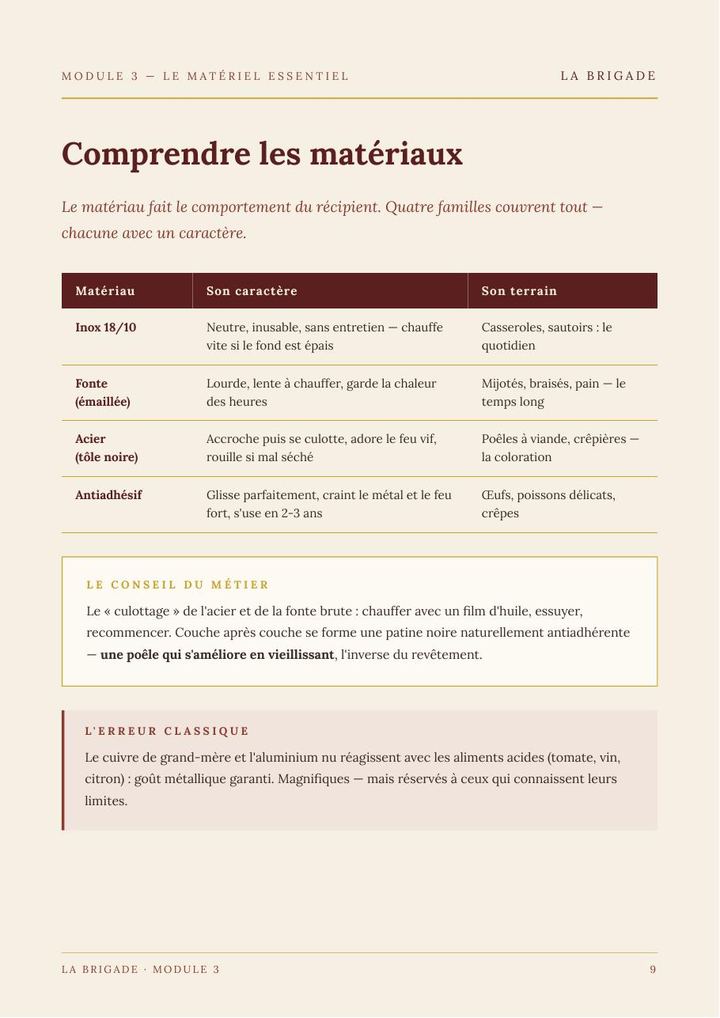 Page du Module 3 — Le matériel essentiel