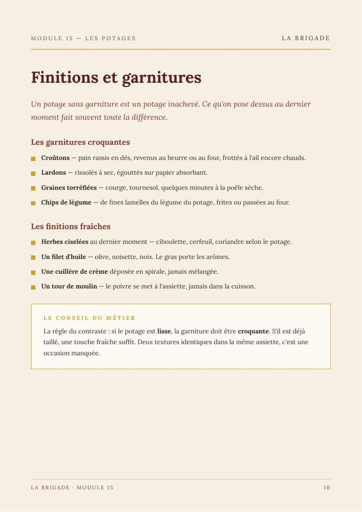 Page du Module 15 — Les potages