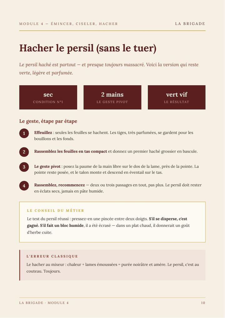 Page du Module 4 — Émincer, ciseler, hacher