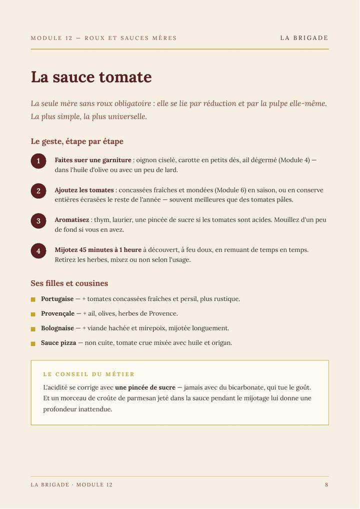 Page du Module 12 — Roux et sauces mères