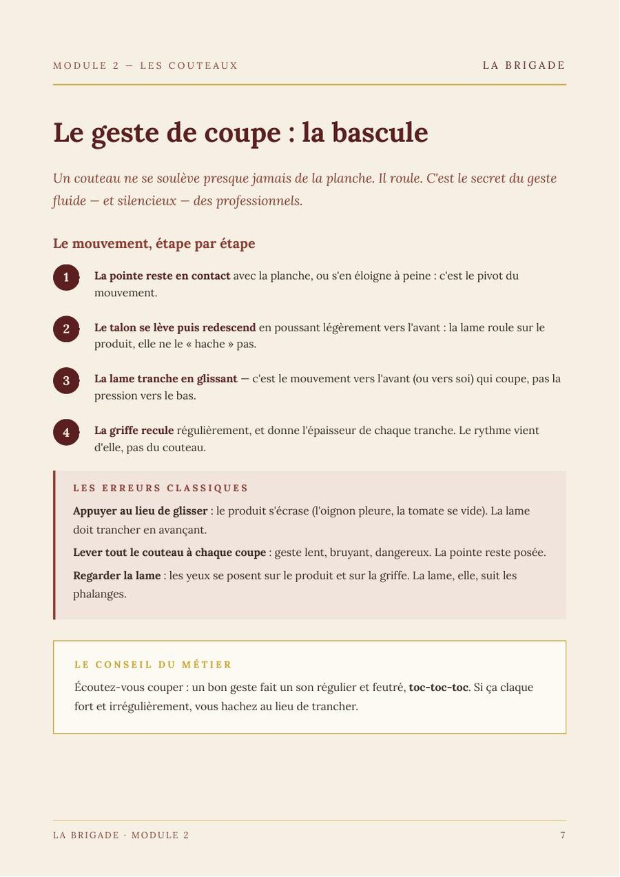 Le geste de coupe : la bascule