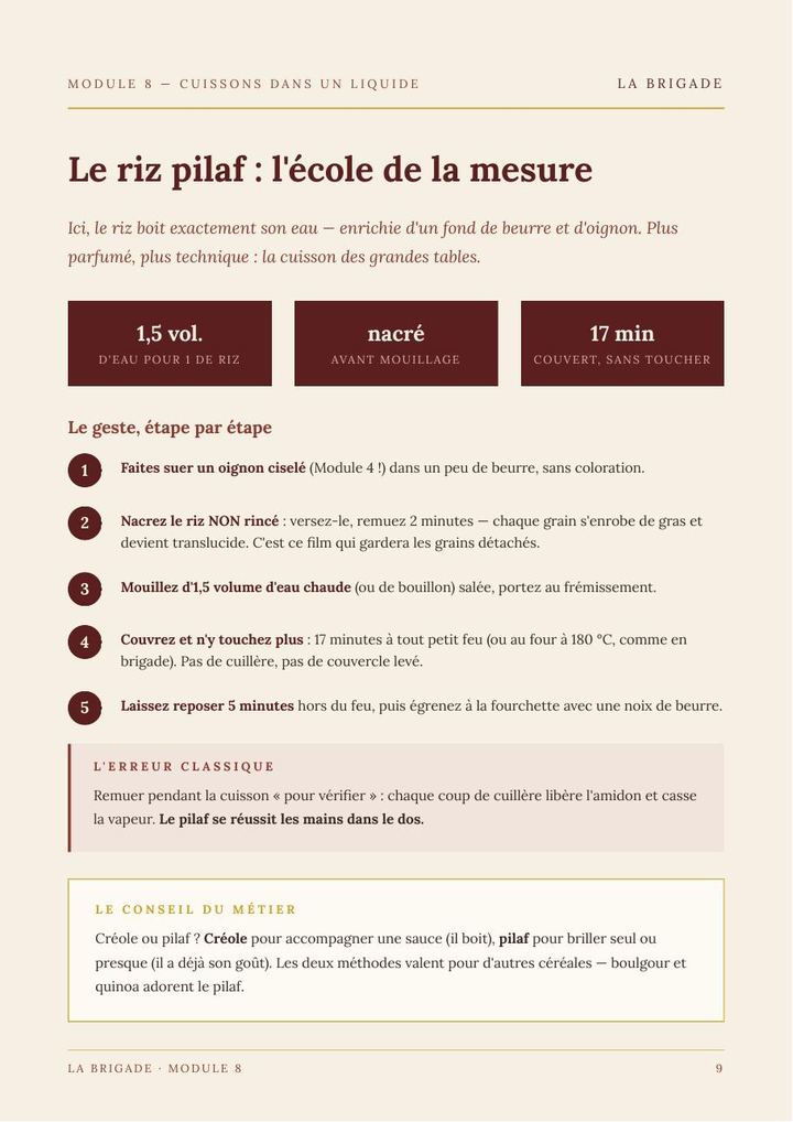 Le riz pilaf : l'école de la mesure