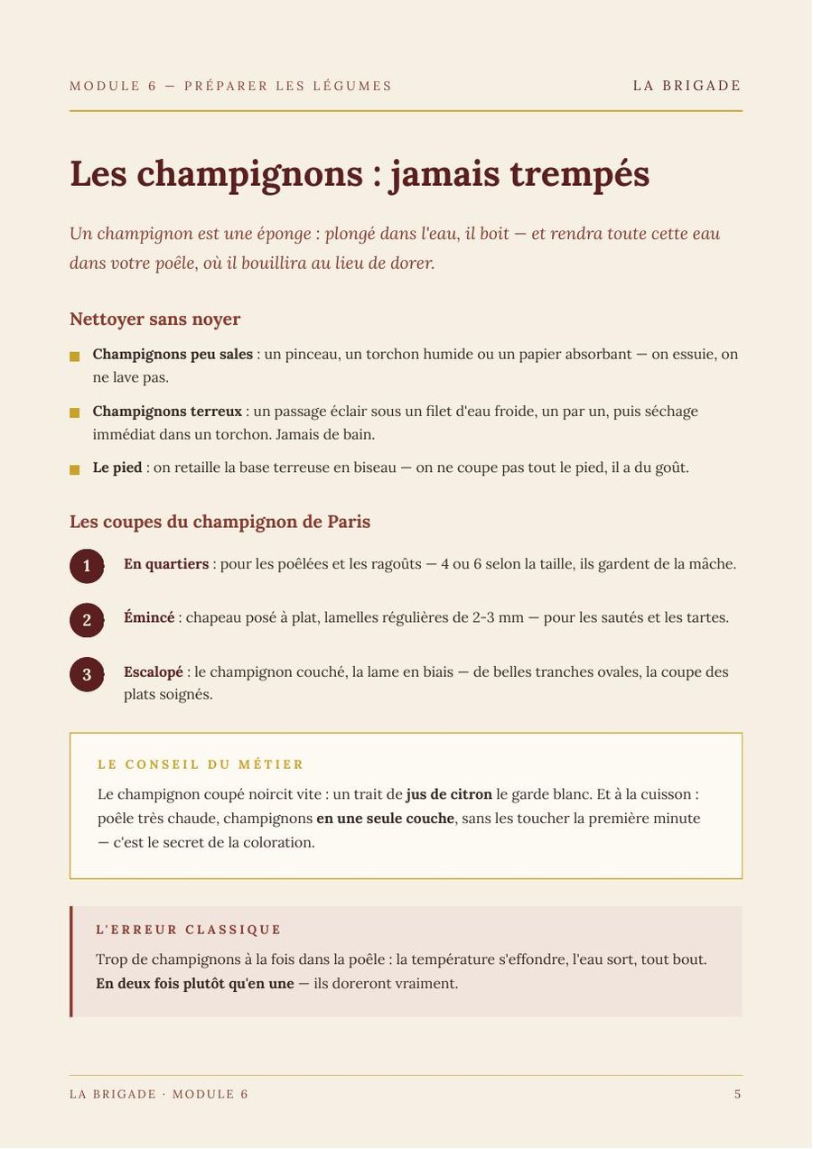 Les champignons : jamais trempés