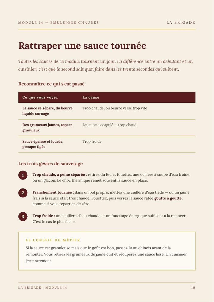 Rattraper une sauce tournée