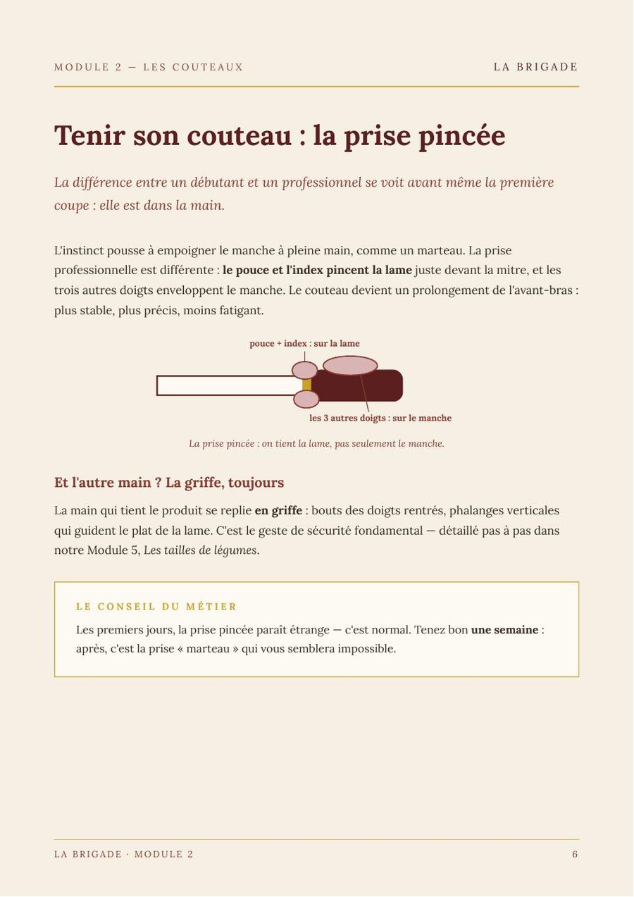 Tenir son couteau : la prise pincée